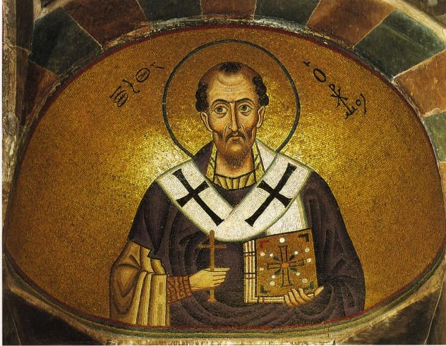 Иоанн Златоуст. Мозаика, монастырь Осиос Лукас, Греция