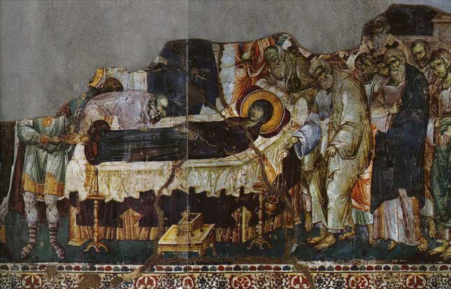Успение  Пресвятой Богородицы. Фреска собора Протата в Карее. Афон