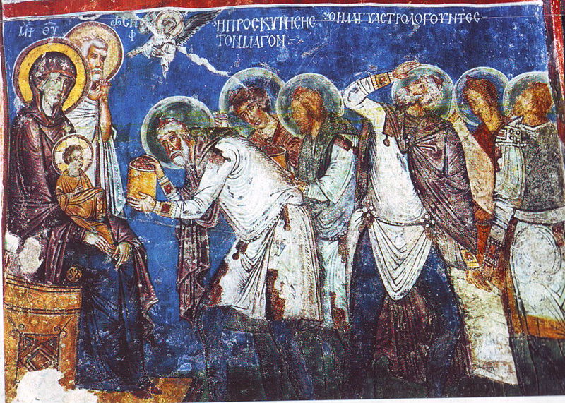 Поклонение волхвов. Фреска XII века из пещерной церкви в Каппадокии